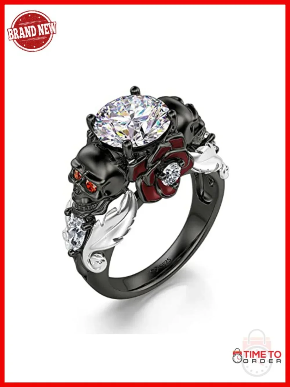 2.55ct Skull Engagement Ring Set Sterling Silver Heart Cut Red Ruby CZ Wedding